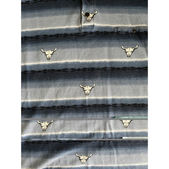 Vintage 90s Wrangler Western Blue Polo Bull Cow Skull Rodeo Cowboy Longhorn XL - Picture 2 of 7